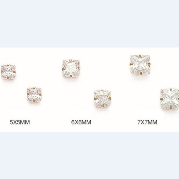 14K Pure Solid White/Yellow Gold Square Light Prong Set Stud Earrings 10x10mm - Picture 6 of 6